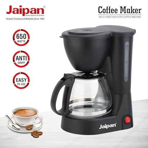 Image of Jaipan Coffee Maker 650 Watts Filter Coffee Machine with Glass Carafe | 6 Cups Capacity | Anti-Drip Function | Auto Keep Warm Plate | Water Level Indicator | Black