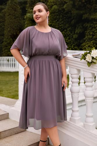 Image of Hanna Nikole Plus Size Chiffon Dresses for Women Flounce Sleeves Empire Waist A Line Summer Beach Dress