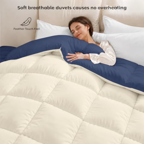 Image of AYKA Reversible Comforter 220 GSM Microfiber Reversible AC Comforter /Blanket for Winter /Quilt /Dohar /Duvets for King Size Blanket /Comforter Double Bed (Pearl & Navyblue, 90 * 100 inch)