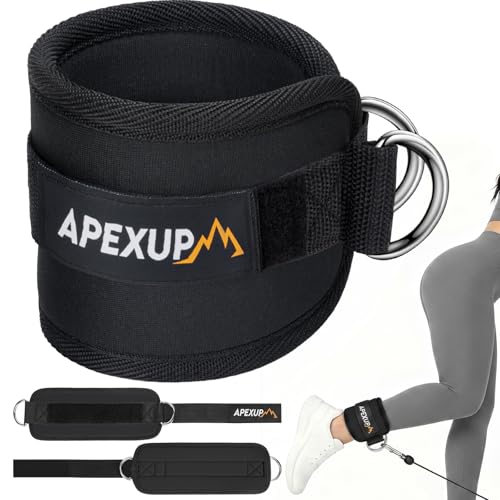 APEXUP Ankle Strap for Cable Machine, Ankle Resistance Bands, Cable Kick Back Ankle Straps for Gym, Glute Workouts, Leg Extensions, Adjustable Straps with Neoprene Padding (Single, Black)
