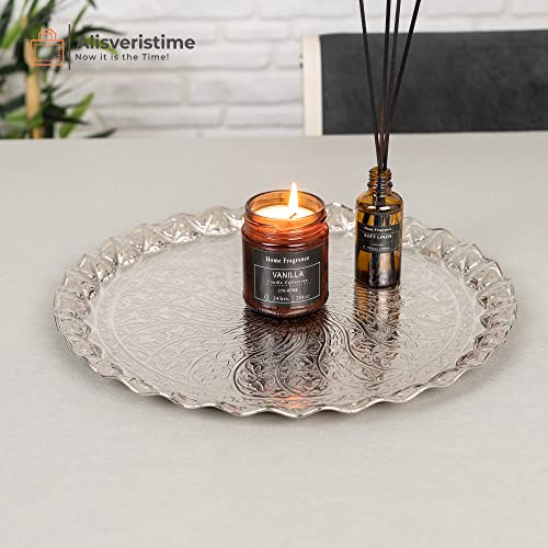 Alisveristime Turkish Ottoman Coffee Tea Serving Tray – 11.8 Inches, Wavy Zamac Tray With Traditional Motifs, Available In Five Color Variations (Silver) #TOP3