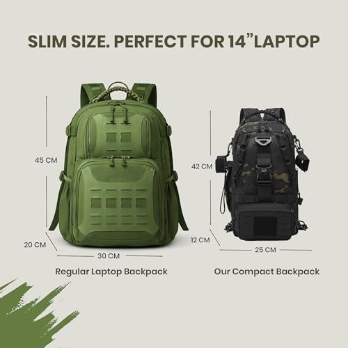 Image of CARRY TRIP Camouflage Tactical Outdoor Pro Backpack, Fits 14-Inch Laptop, Compact Slim Travel Bag,Attached MOLLE Pouch for Hiking, Camping & Trekking(13.6 Litre)