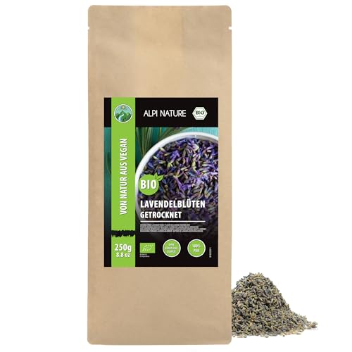 Alpi Nature Lavanda Seca Natural Orgánica 250g, Flores de Lavanda Secas Enteras, Té Suelto