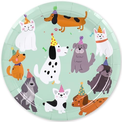 JarThenaAMCS 30 Pcs Dog Theme Paper Plate Green Puppy Disposable ...
