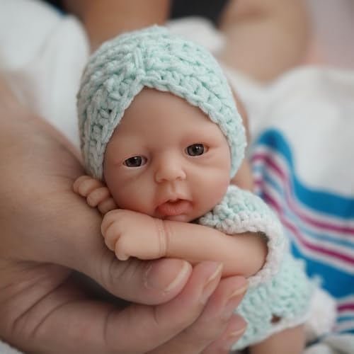 MYREBABY 7 Inch Mini Silicone Baby, Reborn Baby Dolls Silicone Full Body Girl Cindy, Realistic Newborn Baby Doll Real Life Miniature Baby Doll with Feeding Accessories