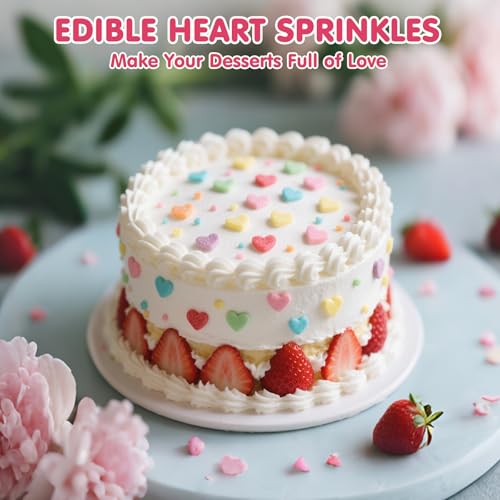 Image of Edible Confetti Sprinkles,Colorful Heart-Shape Cake Decoration,Rainbow Round Candy for Cake Decorating,Pastel Sprinkles for Desserts Baking,Birthday Party,Festival Day Baking Supplies