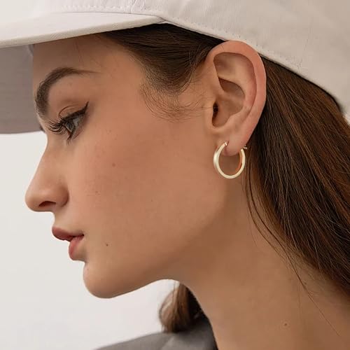 Gacimy Flatted Hoop Earrings for Women 14K Gold Plated with 925 Sterling Silver Post4