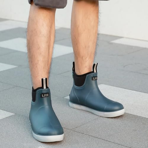 Image of Rain Boots for Men, Waterproof Ankle Mens Deck Boots Anti-Slip Comfort Rubber Boots Chelsea Garden Shoes for Yard Fishing Outdoor Work