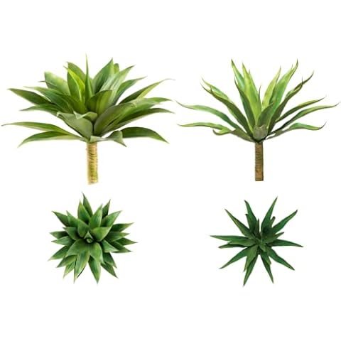 Velener Large Sized Green Round Leaves & Wavy Long Leaves Agave Stems (Set of 2) Cover