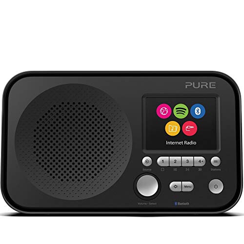 Pure Elan IR5 Portable Internet Radio with Bluetooth, Spotify Connect, Alarm, Colour Screen, AUX Input, Headphones Output and 12 Station Presets – Wi-Fi and Bluetooth Radio/Portable Radio - Black