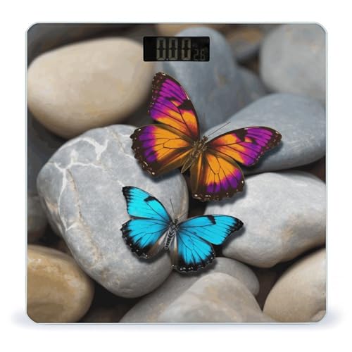 Báscula Digital de Baño Colorida con Diseño Piedra y Mariposa miniatura 1