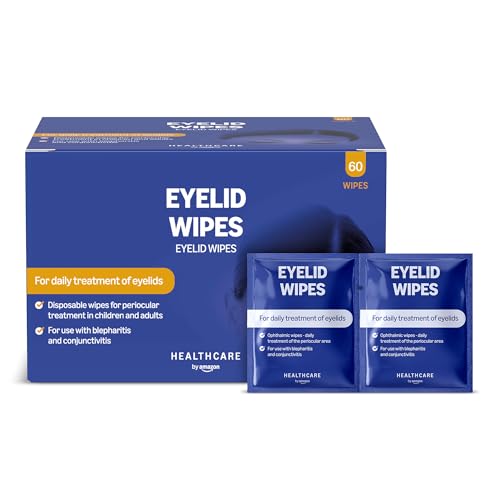 Healthcare by Amazon Toallitas limpiadoras de párpados de para el tratamiento periocular en adultos y niños, sin perfume, paquete de 60 (anteriormente Amazon Basic Care); el embalaje puede variar