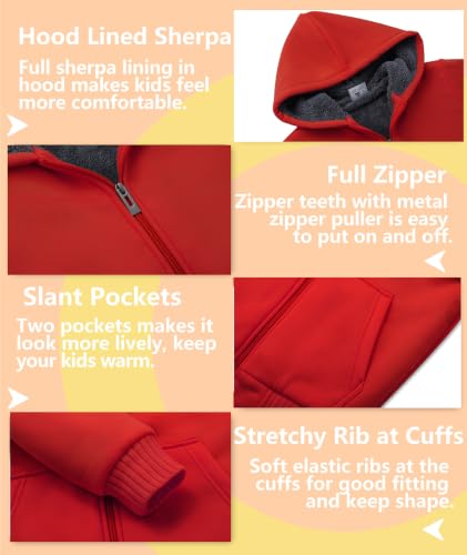 Image of V VALANCH Boys Hoodie Zip Up Fleece Lined Jacket Warm Sherpa Hooded Sweatshirts for Boys Girls 6-15 Years