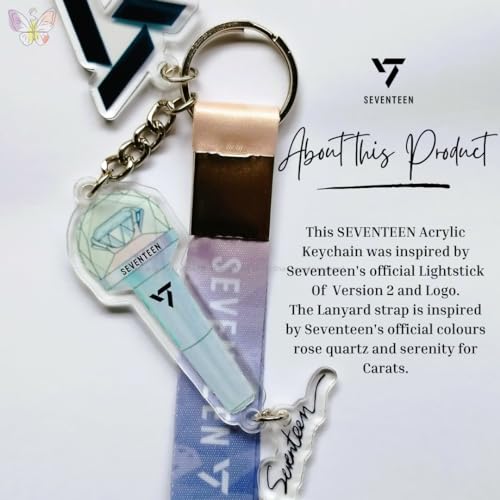 Image of SEVENTEEN Caratbong Lightstick Inspired Acrylic Keychain With Lanyard | SVT & Carat Logo Landyard |Kpop BoyBand | Caratbong Keyring | Seventeen Keychain| Kpop Lightstick