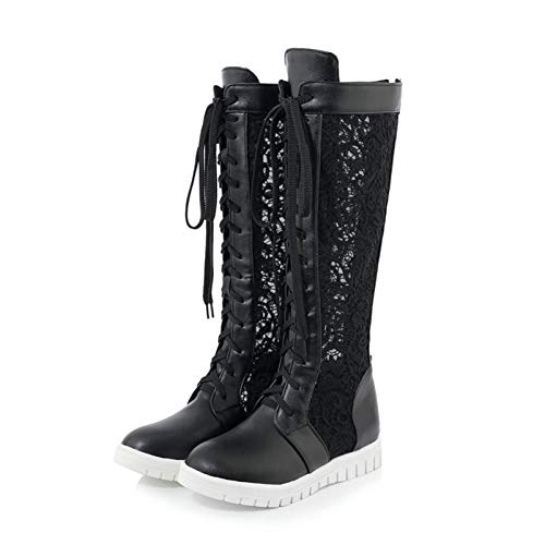 Women's Round Toe Lace-up Flat Knee High Boots Female Cut-out Spring Autumn Sneaker Long Boot