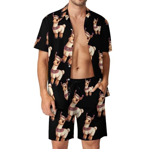 Camisa de botones de llama para hombre y pantalones cortos casuales