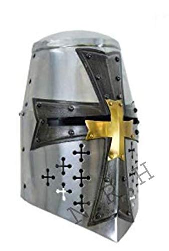 Medieval Crusader Helmet Templar Great Helm Armour Replica European On Wooden Stand