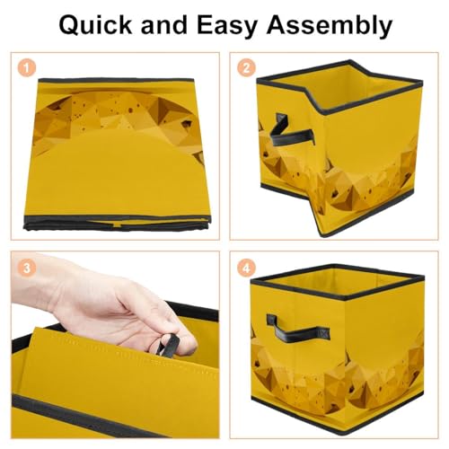 Boîte de rangement pliable jaune cube en tissu avec poignées