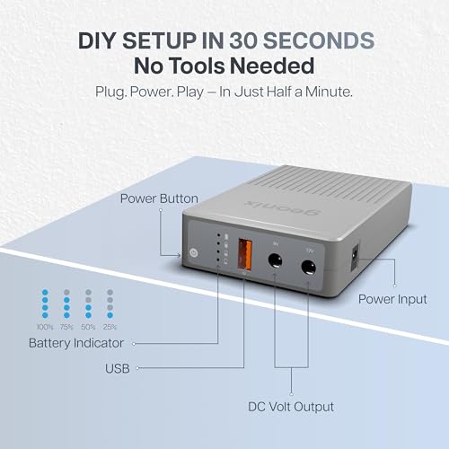 Image of Geonix Trot R7 Pro Mini UPS for Wi-Fi Router & Modem | 8-20 Hours Backup | 4x2000mAh Battery | 12V /9V /5V Output | Zero Lag Switching, CCTV Camera, Set-Top Box, Cordless Phone (Gray)