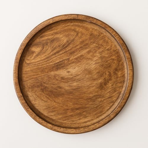 Image of Round Wood Serving Tray, Rustic Nesting Trays Stackable Platters for Serving Cakes, Pastries, Snacks, Breakfast,Decorative Wooden Beaded Tray 10 inches Centerpiece for Dining & Coffee Table