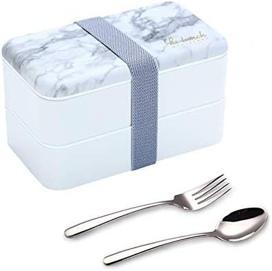 Original Bento Box Lunch Boxes Container Bundle Divider Lunch Container with Compartments with Stainless Steel Utensils Spoon and Fork Japanese Style (Grey)