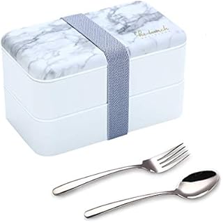 Original Bento Box Lunch Boxes Container Bundle Divider Lunch Container with Compartments with Stainless Steel Utensils Spoon and Fork Japanese Style (Grey)
