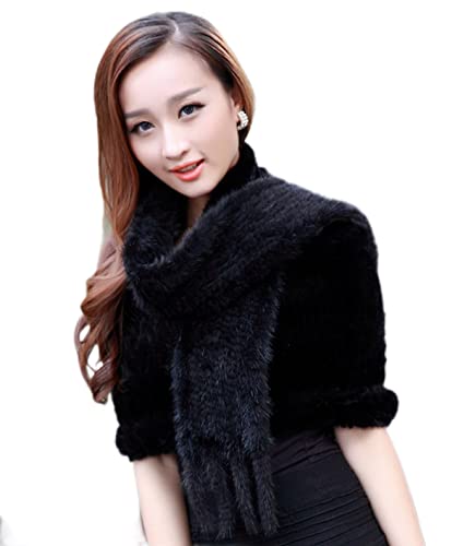 XUYUZUAU Écharpes d'hiver pour Femmes Véritable Fourrure de Vison Écharpe Chauffe-cou en Tricot Hiver Chaud avec Glands