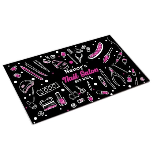 Personalized Pink Beauty Nail Salon Doormat, Nail Polish Tools Entrance Welcome Doormats Decorative Rug, Custom Door Mat Nails Tech Spa Floor Mats Home Porch Decor Nonslip Washable, Nails Artist Gift