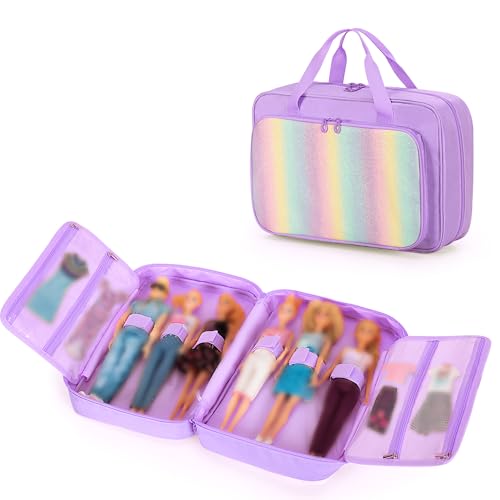 GRAOSO Carrying Case Compatible with Barbie Doll (12 Inch), Storage Case Compatible with Barbies with Handle Strap, Much Pocket for Doll’s Clothes, Accessories, Purple, Patented Design