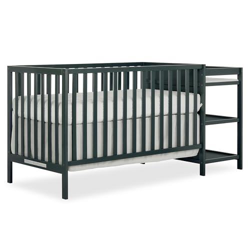 Image of Dream On Me Synergy 3-in-1 Convertible Full-Size Baby Crib & Changer, Olive, Open Storage, GreenGuard Gold & JPMA, Pinewood, Converts to Day & Toddler Bed, 4 Mattress Heights, 1″ Changing Pad,