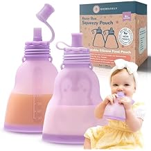 Everusely Reusable Baby Food Pouches for Toddlers - 2 Pack, 6 oz/180 ml, Lavender - Squeezable Silicone Food Pouch - Refillable, Leakproof, Spill Proof Puree Containers - BPA Free - Dishwasher Safe