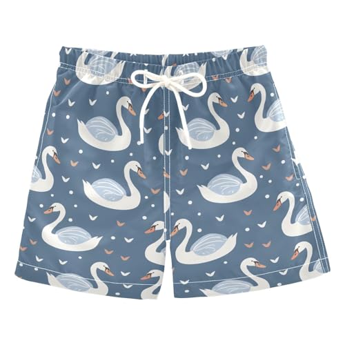 ALAZA Swan Bird Navy Blue Boys Quick Dry Beach Board Shorts Kids Swim Trunks Bathing Suit Swimsuit L