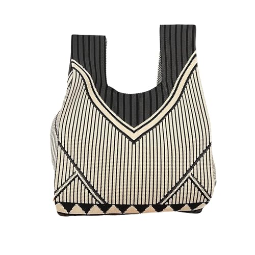 Nudo Bolsa De MuñEca Bolso de muñeca tejido a rayas, bolsa de almacenamiento for niñas, bolsa de maquillaje con rejilla for lápiz labial, bolso de flores for mujer, Mini bolso con nudo, bolso de mano