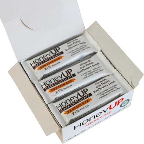 HoneyUP Barres Protéinées au Chocolat Noir et aux Amandes, Flocons d'Avoine et Graines de Tournesol 40 g