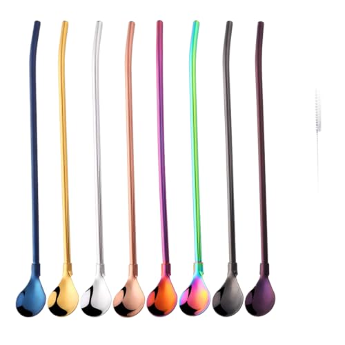 Do Buy 8 PCS Spoon Straws Drinking Spoon for Frozen Drink, Milkshake, Smoothies, Ice Cream Sundaes with 2 Cleaner