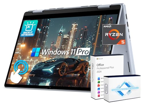Image of Dell Inspiron 14 2-in-1 FHD+ Touchscreen Laptop for 2025-2026 Student Business, Al Computer, AMD Ryzen 5, 32GB DDR5 RAM, 1.5TB Storage (1TB SSD +500GB Ext), FP, Backlit KB, Win 11 Pro, Lifetime Office