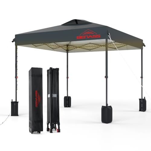 Benass 12x12 Pop Up Canopy, Easy Up Canopy Tent, Heavy Duty Tents for Parties, One Person Set Up Event Tent, Grey