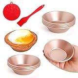 Quyimy 8 Pack Egg Tart Molds, Non-Stick Tartlets Dessert Mold Pans, Mini Tiny Pie Carbon Steel Muffin Tins, Cupcake Pans w/Oil & Dish Brushes for Cakes, Cookies, Quiche, Gold
