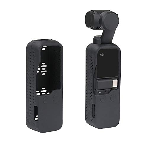 RCstyle Soft Silicone Protective Case with Lanyard Compatible with DJI Osmo Pocket Accessories Protector Shock Proof Silicone Skin Cover with Neck Strap (Black)