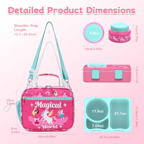 Image of Bento Box for Kids, Leakproof Kids Lunch Box with 8.5OZ Thermo Food Jar & Lunch Bag, 3-4 Compartments Toddler Insulated Lunch Box for Girls, BPA Free Lunch Containers for School Daycare