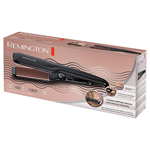 Remington Plancha de Pelo Ceramic Crimp, Placas para Moldear el Pelo, Cerámica Anti-Estática, Turmalina, Placas Anchas, Crea Textura y Volumen, Temperatura hasta 220°C, Calentamiento 30s, S3580 - imagen 2