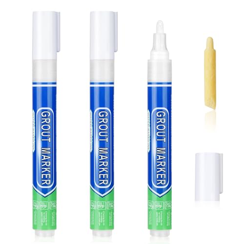 Flintronic 3 marcadores de pintura para azulejos con punta de repuesto, bolígrafos de reparación de paredes, bolígrafos de reparación de lechada de azulejos para baños, cocina, azulejos, líneas de