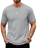 TACVASEN Shirts for Men Cooling Moisture Wicking Shirts Casual Pocket Crew Neck T-Shirts UPF 50+ T-Shirts Cotton Tees Light Grey