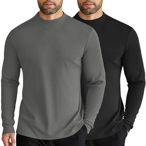 COOFANDY Men's 2 Pack Mock Mock Tshirt Casual Slim Fit Half Turtleneck Shirts...