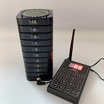 10 Coaster Pagers Wireless Queue buzzers 1 Keypad Transmitter Wireless Calling System for Servers for Restaurant Church Food Truck Coffee Shop Office Wireless Guest Paging System