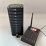 QMTWTFSS 10 Coaster Pagers Wireless Queue buzzers 1 Keypad Transmitter Wireless Calling System for Servers for Restaurant Church Food Truck Coffee Shop Office Wireless Guest Paging System