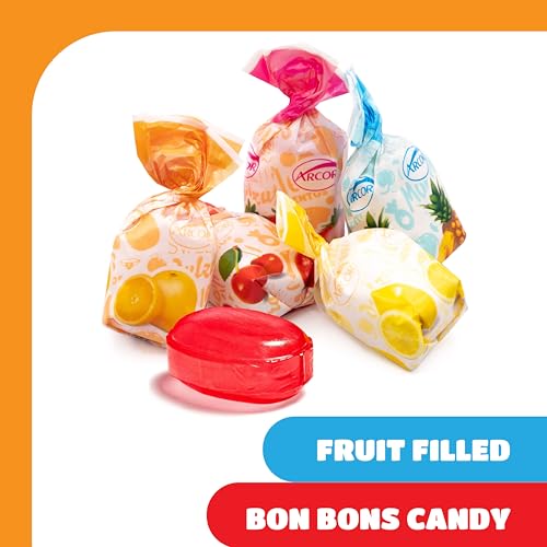 Arcor Fruit Filled Hard Candy - 2 Pound Bulk Bag - Bon Bons Candy - Individually Wrapped Assorted Fruit Candy for Office Bowls - Pineapple, Strawberry, Orange, Cherry, and Lemon