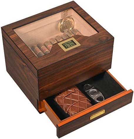 Humidor Puros, Caja Puros con Cortador Puros, Humidor Hecha a Man...