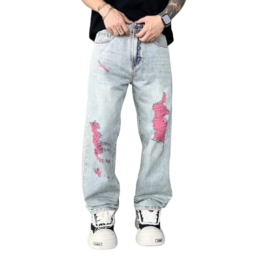 Men's Straight Wide Leg Jeans Baggy Trendy Casual Loose Y2K Streetwear Hip Hop Denim Pants with Pockets