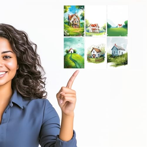 Image of SiddArtify Charming Cottagecore House Art Print Set - Set of 2-4x6 Inch - Board (Pack of 6) - Sticker (Pack of 6) Wall Room Decoration art Poster Prints